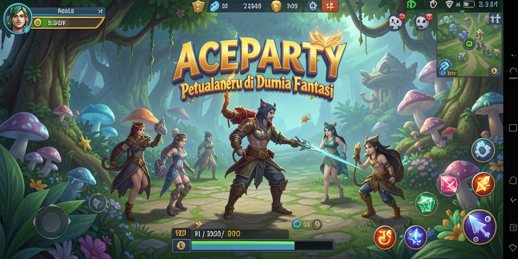 Screenshot gameplay ACEPARTY menampilkan aksi seru dalam petualangan fantasi.