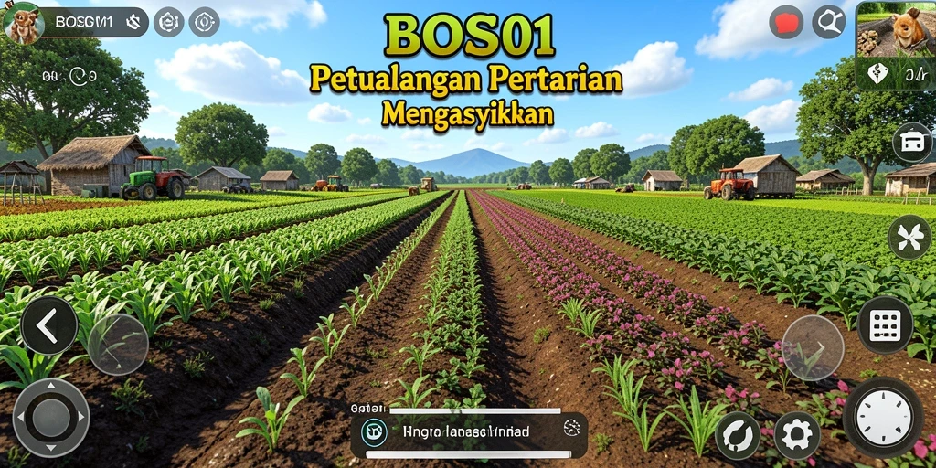 Screenshot gameplay BOS01 menampilkan aktivitas bertani yang menyenangkan dan interaktif.