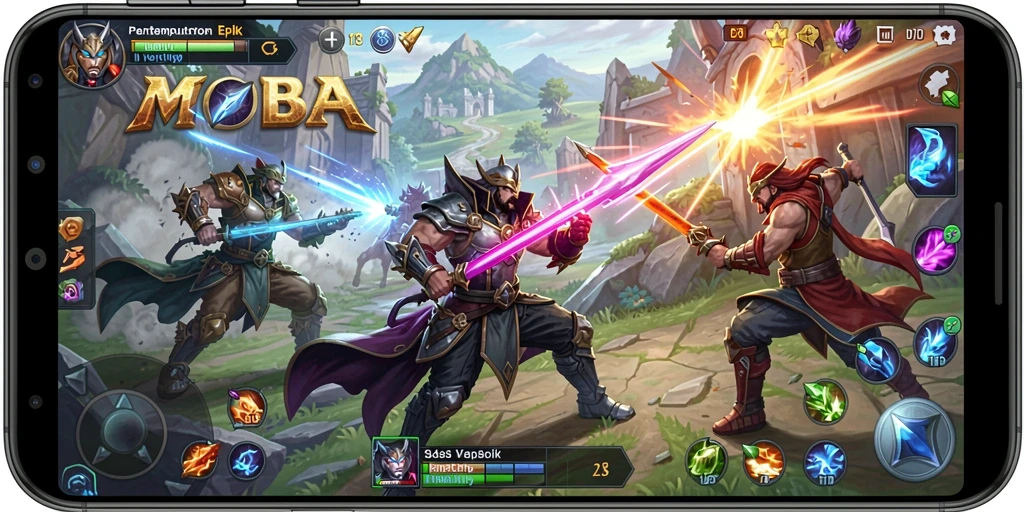Tangkapan layar D73 menampilkan aksi pertempuran seru di arena MOBA.