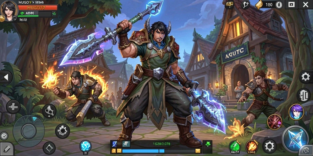 Tangkapan layar utama HUGO77 menampilkan aksi pertarungan seru dalam game ARPG.