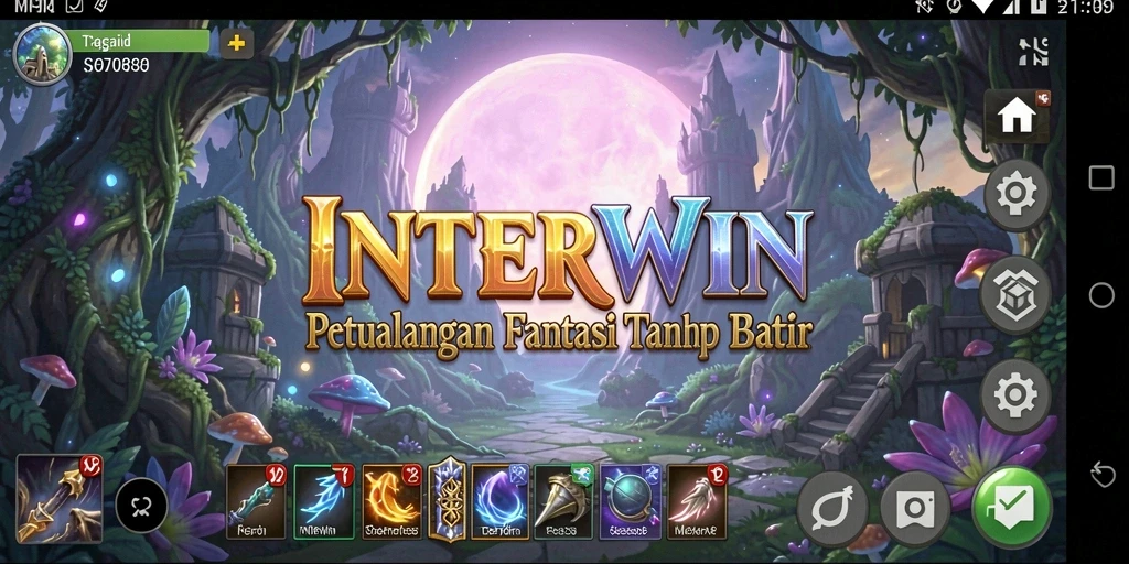 Tampilan gameplay INTERWIN menampilkan pertempuran epik dan dunia yang luas.