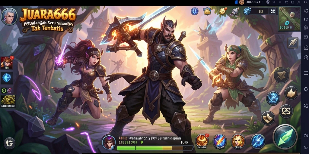 Tangkapan layar JUARA666 menampilkan aksi pertempuran epik di dunia RPG.