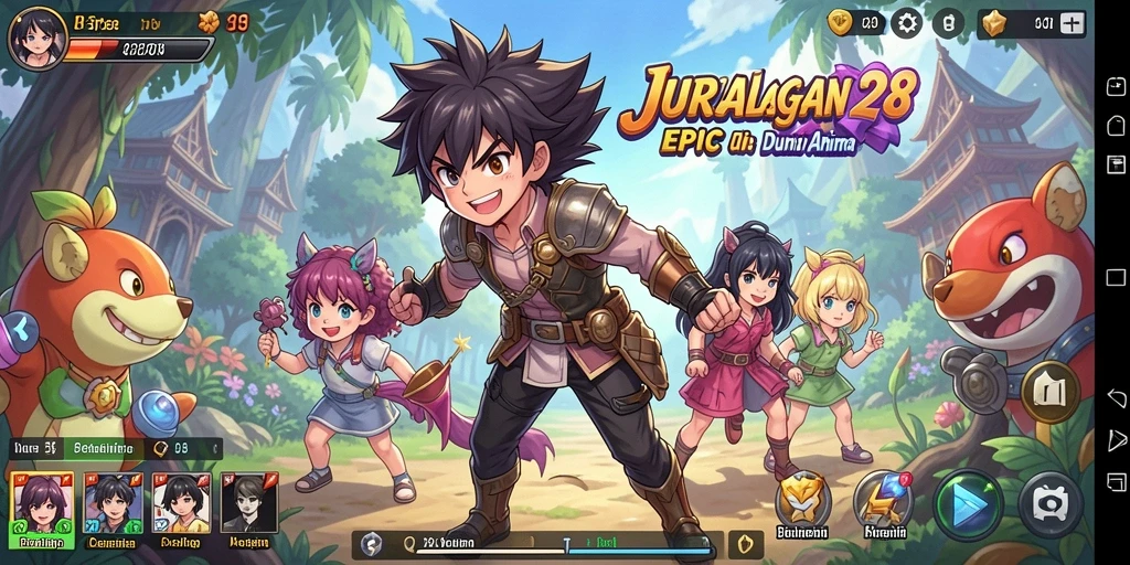 Screenshot gameplay JURAGAN28 menampilkan pertarungan seru antara karakter Anime.