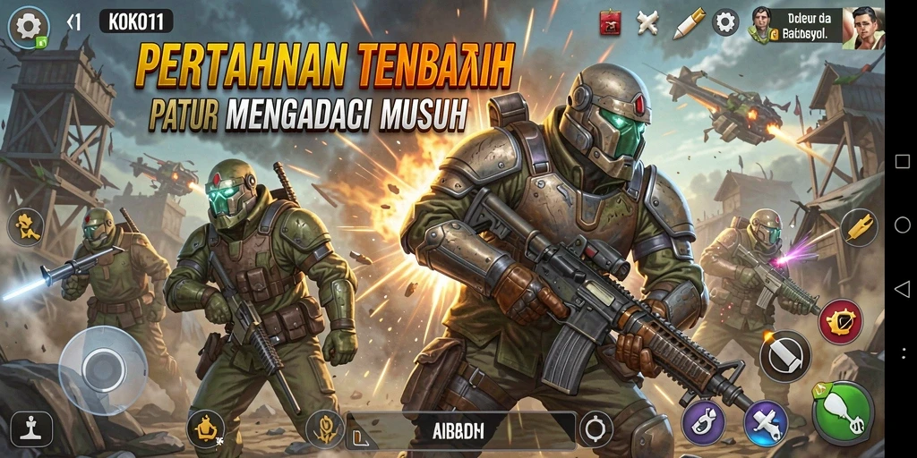 Tangkapan layar gameplay KOKO11 dengan menara yang beraksi menghentikan musuh.