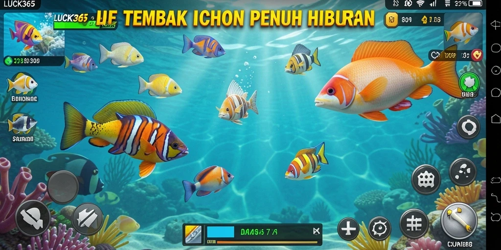 Screenshot gameplay LUCK365 menunjukkan aksi seru menembak ikan.