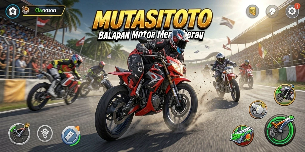 Tampilan gameplay yang mendebarkan di MUTASITOTO saat balapan.