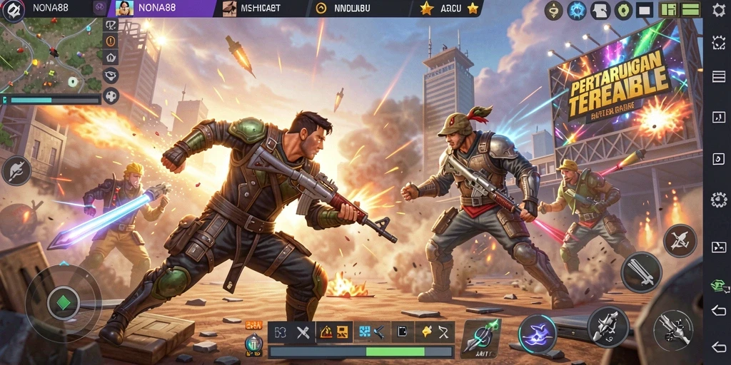 Gameplay NONA88 yang mendebarkan dengan aksi pertarungan Battle Royale.