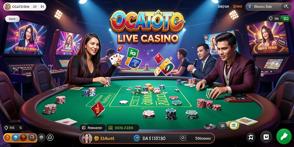 Screenshot OCATOTO menampilkan dealer profesional dan gameplay mendebarkan.
