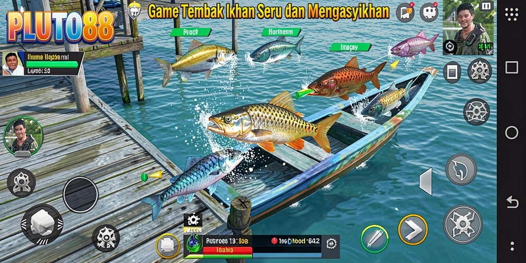Tampilan seru gameplay PLUTO88 saat berburu ikan.