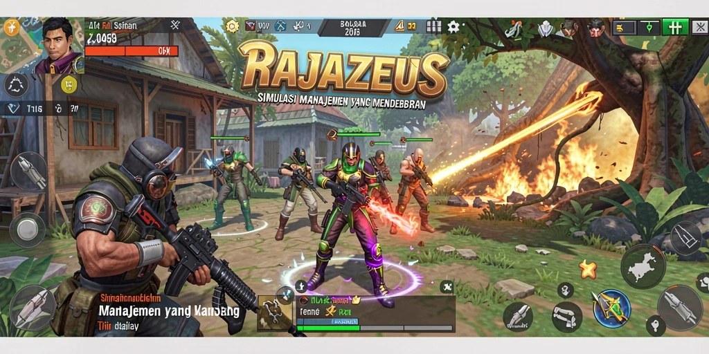 Tampilan gameplay RAJAZEUS dengan elemen manajemen yang menarik.