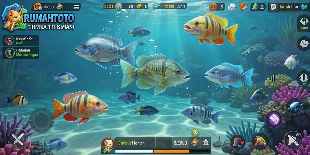 Tampilan seru gameplay RUMAHTOTO saat menembak ikan yang beragam.