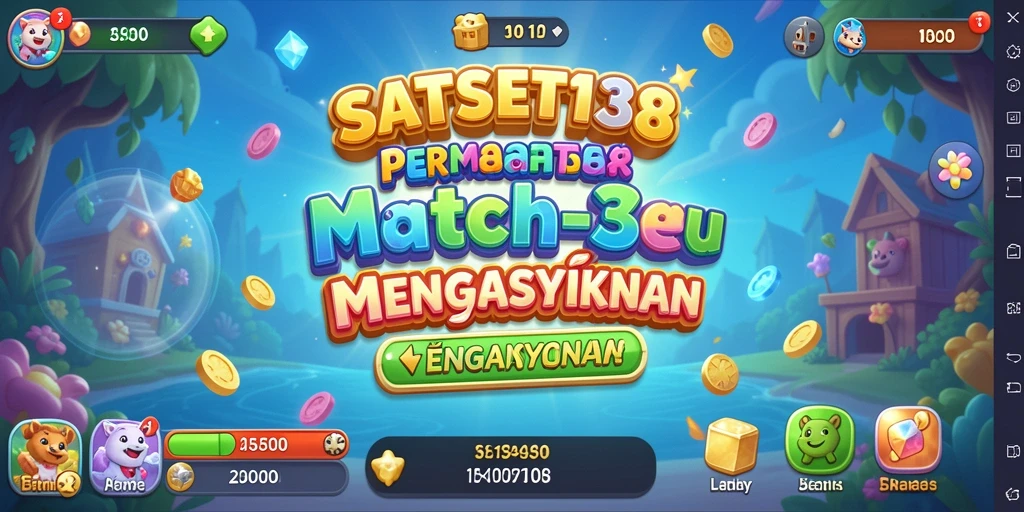 Tampilan gameplay SATSET138 yang seru dan penuh aksi Match-3.