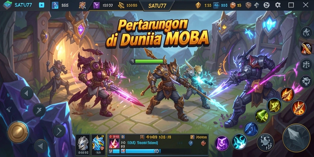 Screenshot SATU77 menampilkan aksi seru dalam pertarungan MOBA.