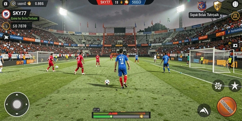 Tampilan gameplay SKY77 yang menegangkan dalam pertandingan sepak bola.