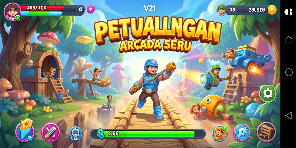 Tampilan gameplay seru V21 dengan elemen arcade yang menyenangkan.