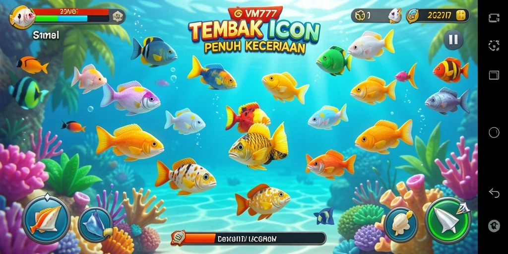 Screenshot dari gameplay VM777 saat menangkap ikan di lautan.